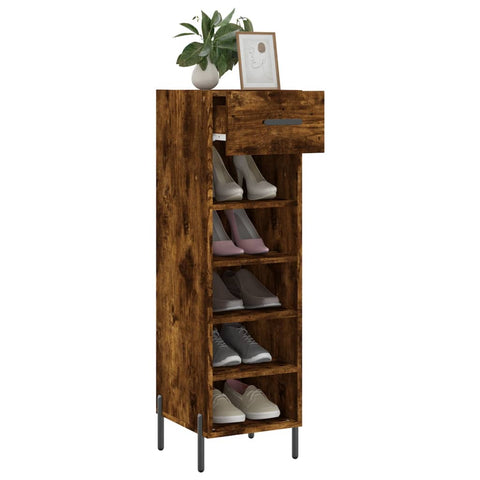 vidaXL Shoe Cabinet Smoked Oak 30x35x105 cm Engineered Wood