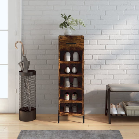 vidaXL Shoe Cabinet Smoked Oak 30x35x105 cm Engineered Wood