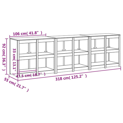 vidaXL Outdoor Kitchen Cabinets 3 pcs Solid Wood Pine