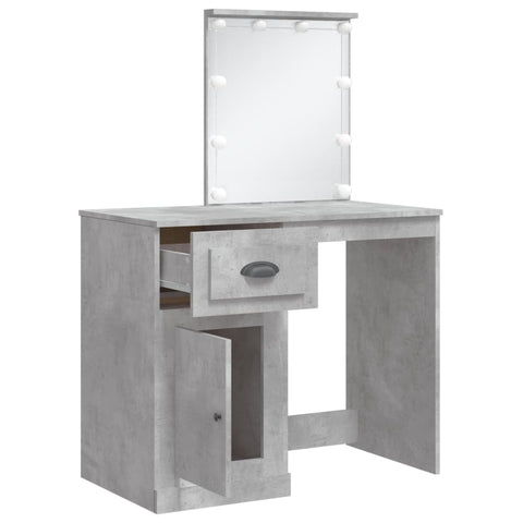 vidaXL Dressing Table with LED Lights Concrete Grey 90x42x132.5 cm