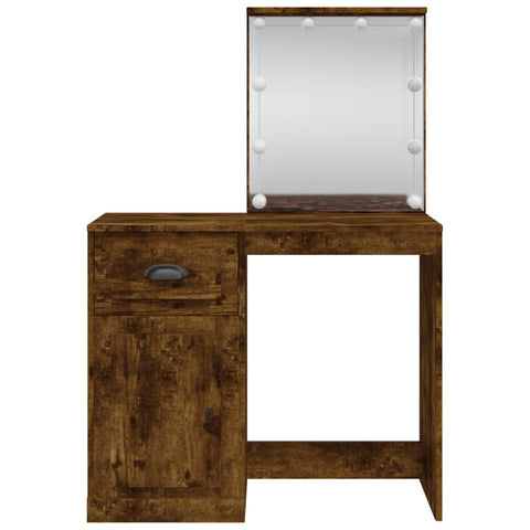 vidaXL Dressing Table with LED Lights Smoked Oak 90x42x132.5 cm
