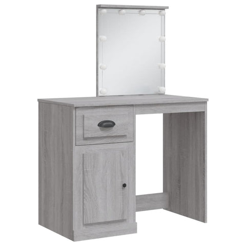 vidaXL Dressing Table with LED Lights Grey Sonoma 90x42x132.5 cm