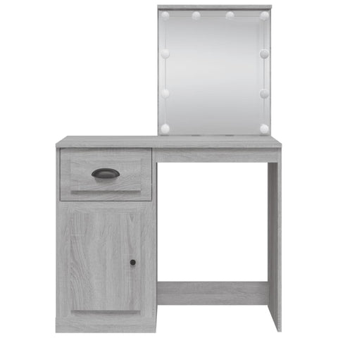 vidaXL Dressing Table with LED Lights Grey Sonoma 90x42x132.5 cm
