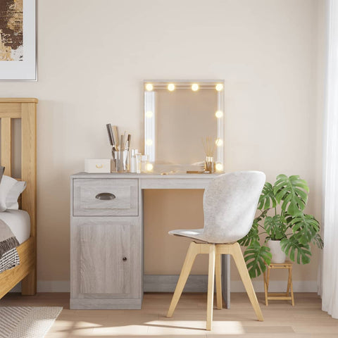 vidaXL Dressing Table with LED Lights Grey Sonoma 90x42x132.5 cm