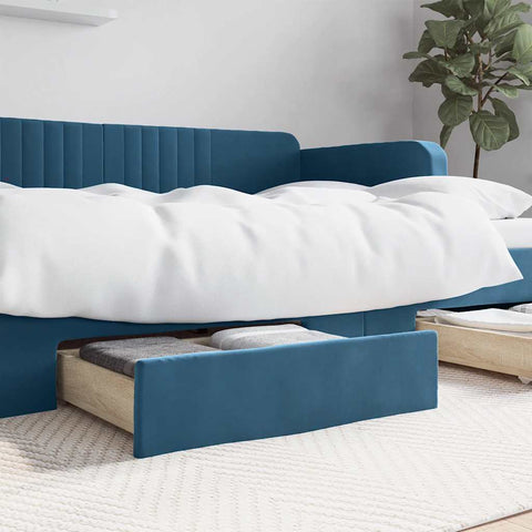 vidaXL Bed Drawers 2 pcs Blue Engineered Wood and Velvet