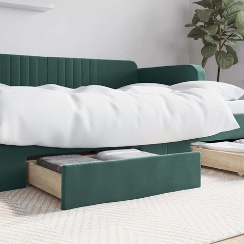 vidaXL Bed Drawers 2 pcs Dark Green Engineered Wood and Velvet