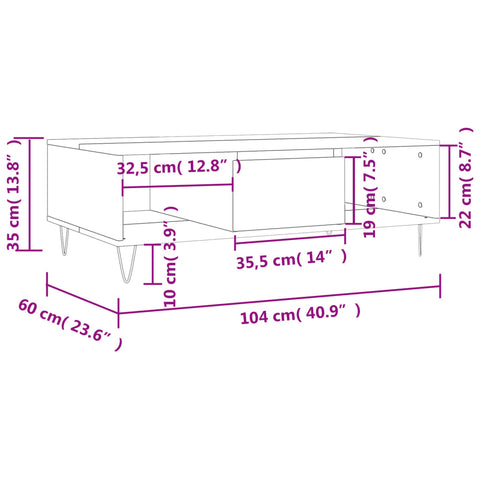 vidaXL Coffee Table Sonoma Oak 104x60x35 cm Engineered Wood