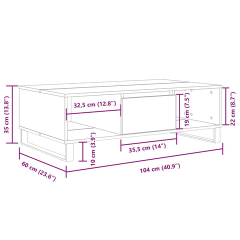 vidaXL Coffee Table Smoked Oak 104x60x35 cm Engineered Wood