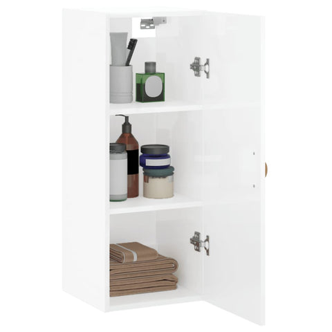 vidaXL Wall Mounted Cabinet High Gloss White 34.5x34x90 cm