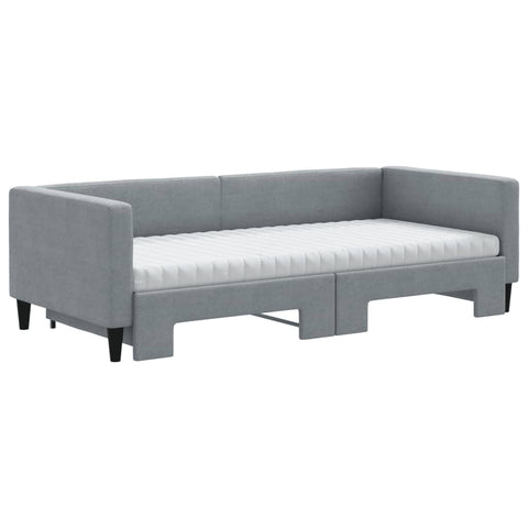 vidaXL Daybed with Trundle and Mattresses Light Grey 90x190 cm Fabric