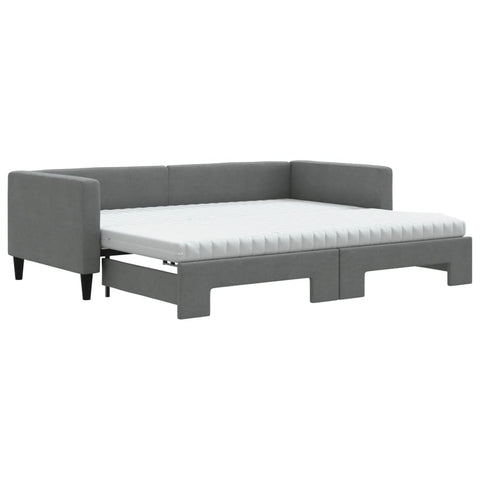 vidaXL Daybed with Trundle and Mattresses Dark Grey 90x190 cm Fabric