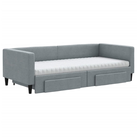 vidaXL Daybed with Trundle and Drawers Light Grey 90x190 cm Fabric