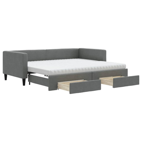 vidaXL Daybed with Trundle and Drawers Dark Grey 90x190 cm Fabric