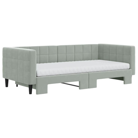 vidaXL Daybed with Trundle and Mattresses Light Grey 90x190 cm Velvet