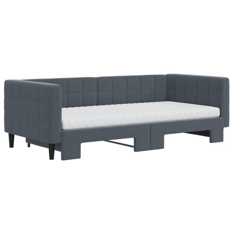 vidaXL Daybed with Trundle and Mattresses Dark Grey 90x190 cm Velvet
