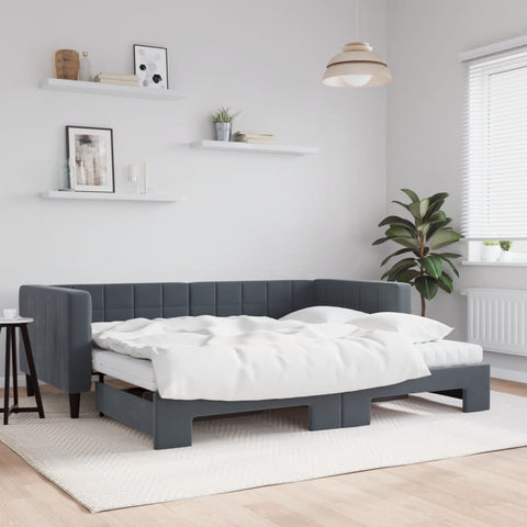 vidaXL Daybed with Trundle and Mattresses Dark Grey 90x190 cm Velvet