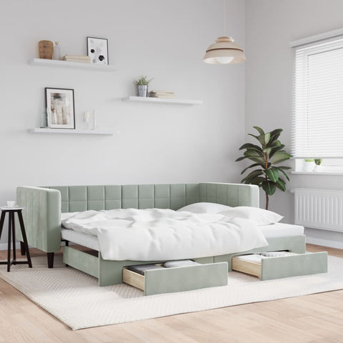 vidaXL Daybed with Trundle&Drawers without Mattress Light Grey 90x190 cm Single