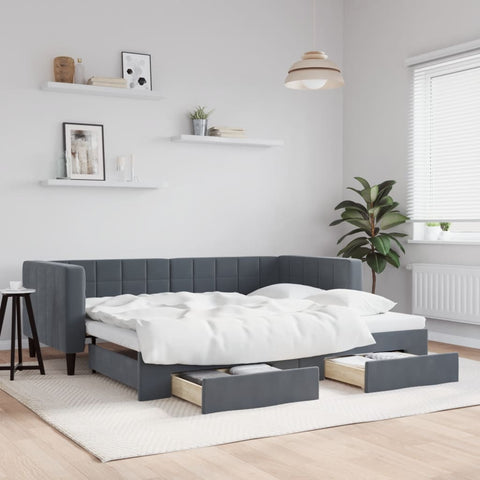 vidaXL Daybed with Trundle&Drawers without Mattress Dark Grey 90x190 cm Single