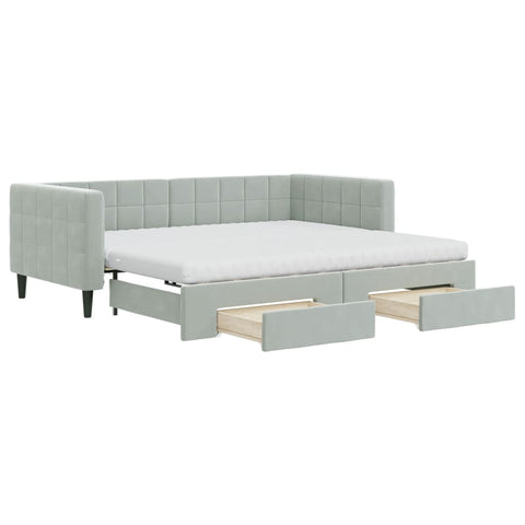 vidaXL Daybed with Trundle and Drawers Light Grey 90x190 cm Velvet