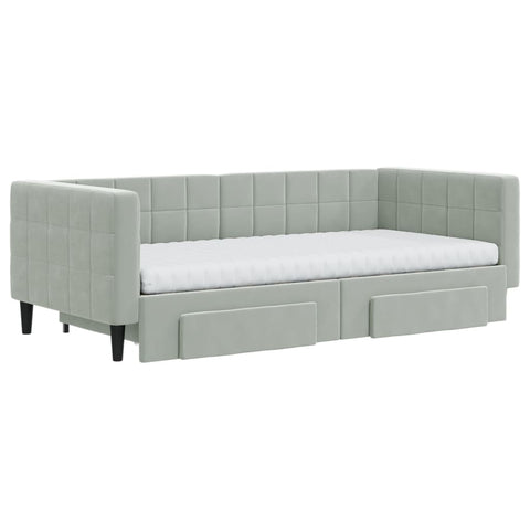 vidaXL Daybed with Trundle and Drawers Light Grey 90x190 cm Velvet