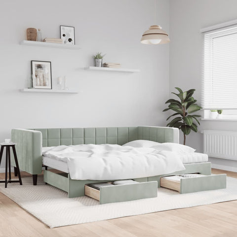 vidaXL Daybed with Trundle and Drawers Light Grey 90x190 cm Velvet