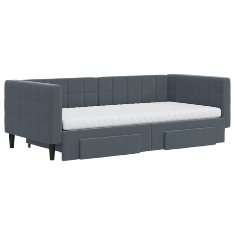 vidaXL Daybed with Trundle and Drawers Dark Grey 90x190 cm Velvet