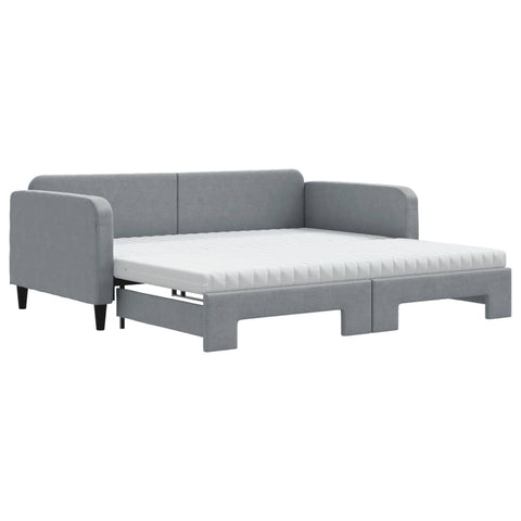 vidaXL Daybed with Trundle and Mattresses Light Grey 90x190 cm Fabric