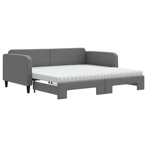 vidaXL Daybed with Trundle and Mattresses Dark Grey 90x190 cm Fabric