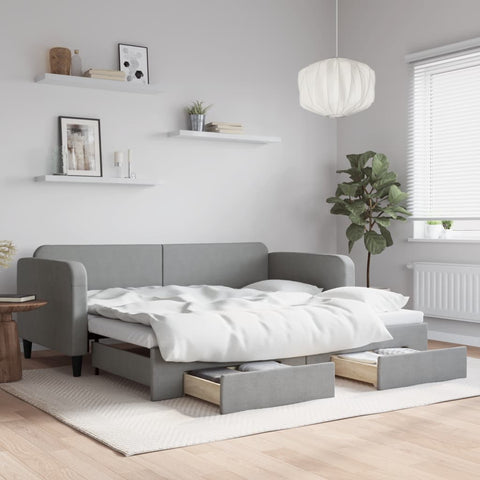 vidaXL Daybed with Trundle&Drawers without Mattress Light Grey 90x190 cm Single