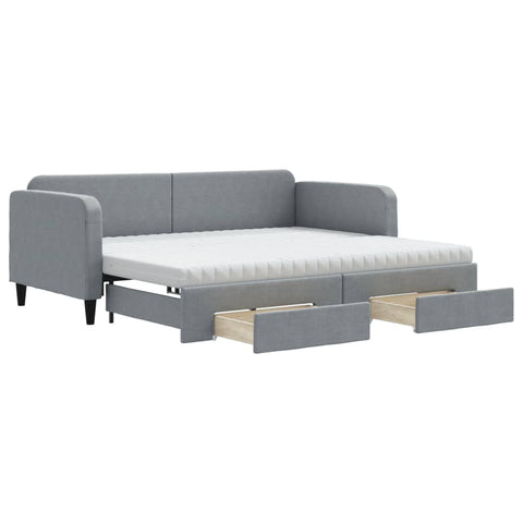 vidaXL Daybed with Trundle and Drawers Light Grey 90x190 cm Fabric