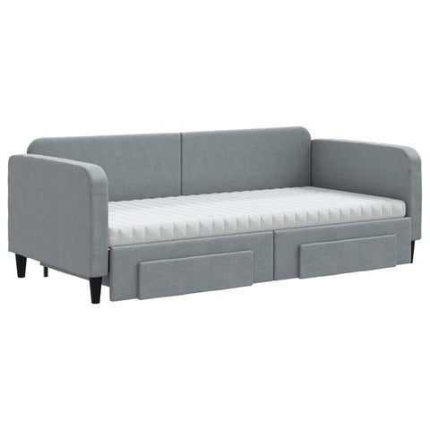 vidaXL Daybed with Trundle and Drawers Light Grey 90x190 cm Fabric