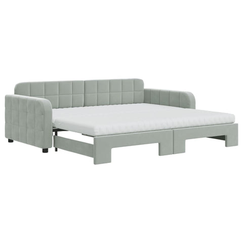 vidaXL Daybed with Trundle and Mattresses Light Grey 90x190 cm Velvet