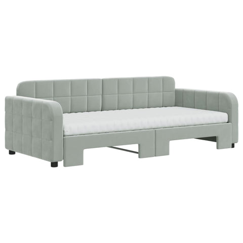vidaXL Daybed with Trundle and Mattresses Light Grey 90x190 cm Velvet