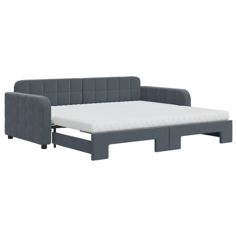 vidaXL Daybed with Trundle and Mattresses Dark Grey 90x190 cm Velvet