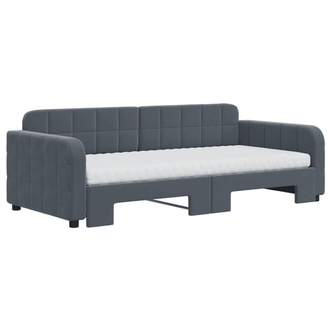 vidaXL Daybed with Trundle and Mattresses Dark Grey 90x190 cm Velvet