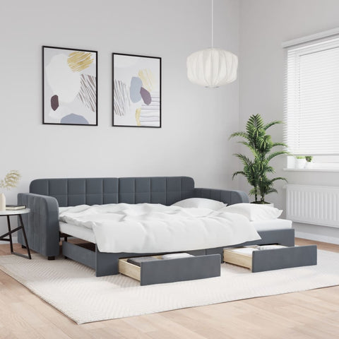 vidaXL Daybed with Trundle&Drawers without Mattress Dark Grey 90x190 cm Single