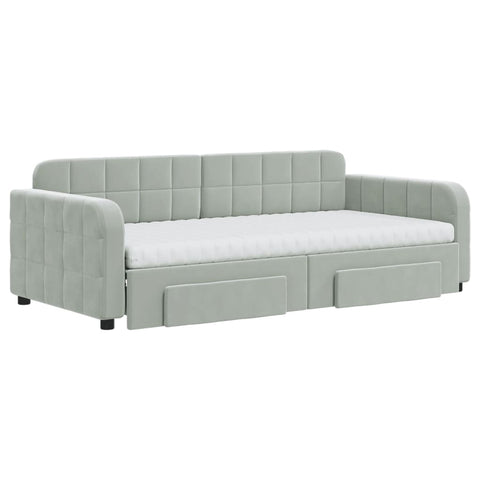 vidaXL Daybed with Trundle and Drawers Light Grey 90x190 cm Velvet
