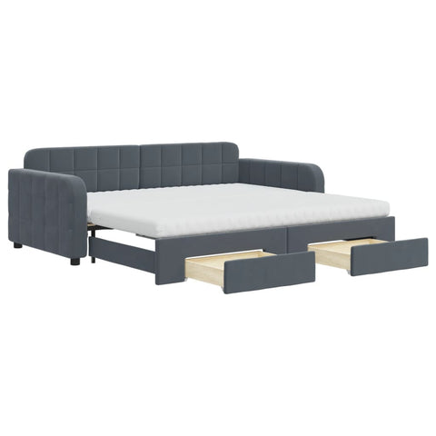 vidaXL Daybed with Trundle and Drawers Dark Grey 90x190 cm Velvet