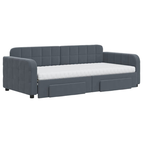 vidaXL Daybed with Trundle and Drawers Dark Grey 90x190 cm Velvet