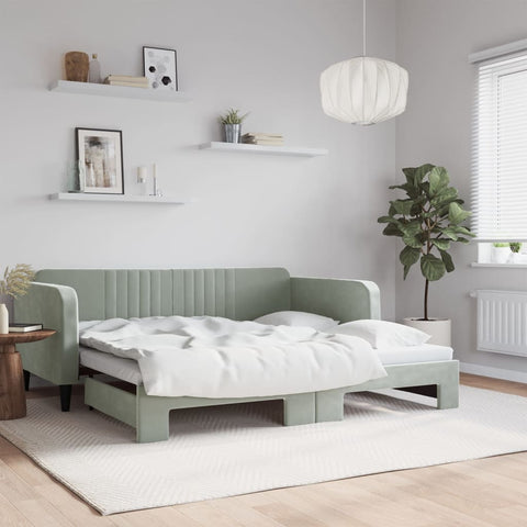 vidaXL Daybed with Trundle without Mattress Light Grey 90x190 cm Single