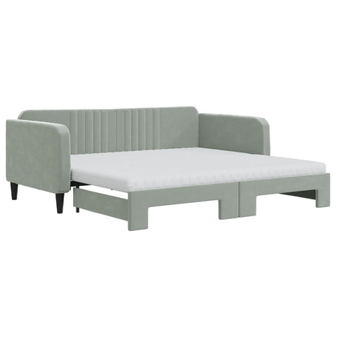 vidaXL Daybed with Trundle and Mattresses Light Grey 90x190 cm Velvet