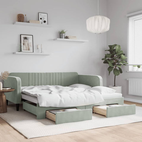vidaXL Daybed with Trundle&Drawers without Mattress Light Grey 90x190 cm Single