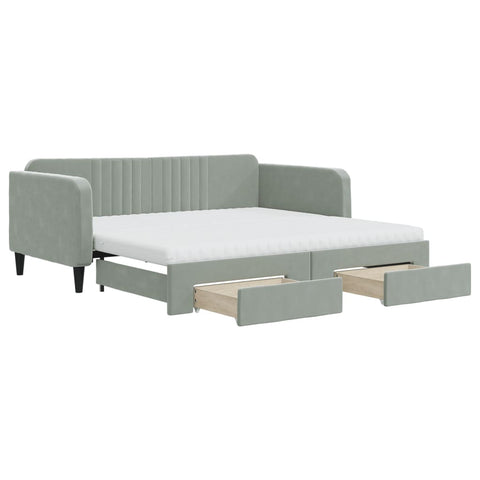 vidaXL Daybed with Trundle and Drawers Light Grey 90x190 cm Velvet