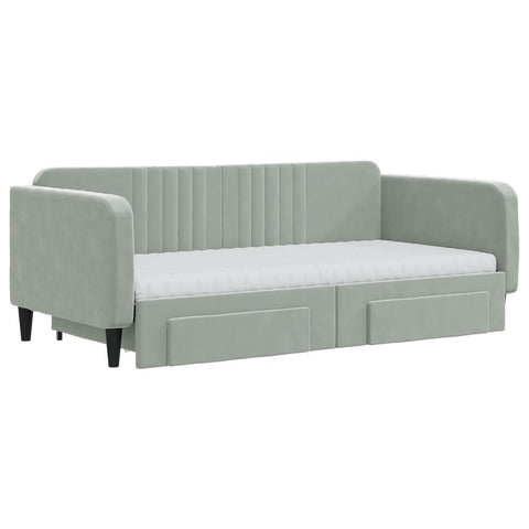 vidaXL Daybed with Trundle and Drawers Light Grey 90x190 cm Velvet