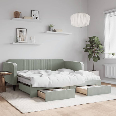 vidaXL Daybed with Trundle and Drawers Light Grey 90x190 cm Velvet