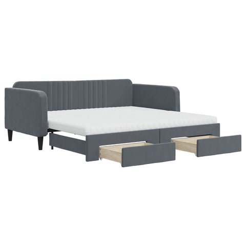 vidaXL Daybed with Trundle and Drawers Dark Grey 90x190 cm Velvet