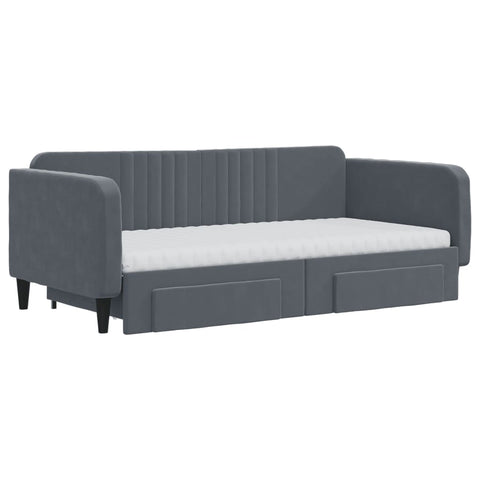 vidaXL Daybed with Trundle and Drawers Dark Grey 90x190 cm Velvet