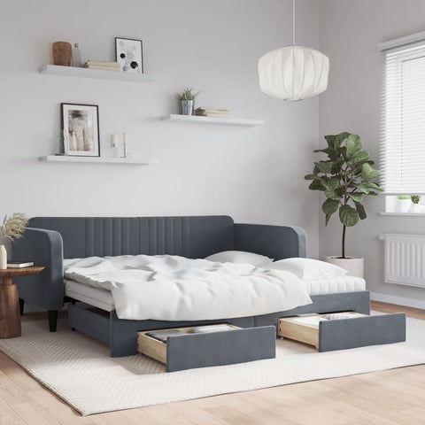 vidaXL Daybed with Trundle and Drawers Dark Grey 90x190 cm Velvet