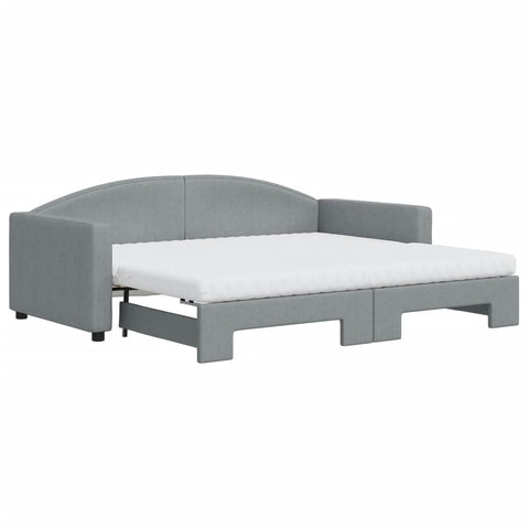 vidaXL Daybed with Trundle and Mattresses Light Grey 90x190 cm Fabric
