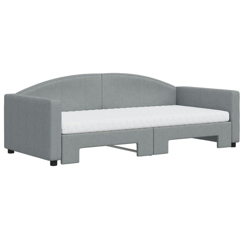 vidaXL Daybed with Trundle and Mattresses Light Grey 90x190 cm Fabric